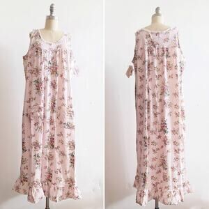 Satin & Beaux Size L Floral Cottagecore Prairie Nightgown Ruffle Dress Deadstock